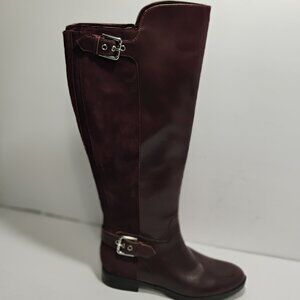 NWT Marc Fisher Womens 5M Suede Riding Boots Size 5M WIDE CALF Burgundy Zip